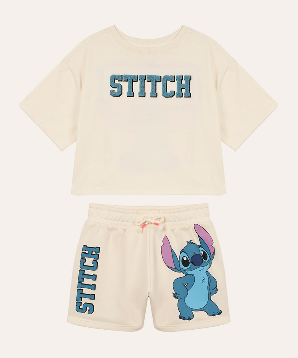 conjunto de algodão infantil stitch bege