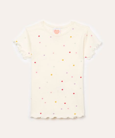 blusa infantil manga curta poá off white