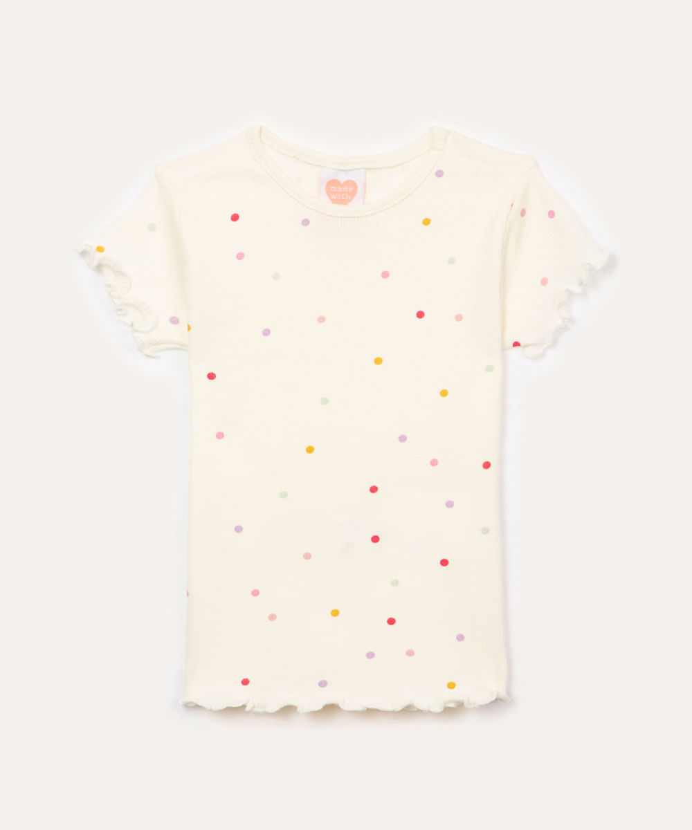blusa infantil manga curta poá off white