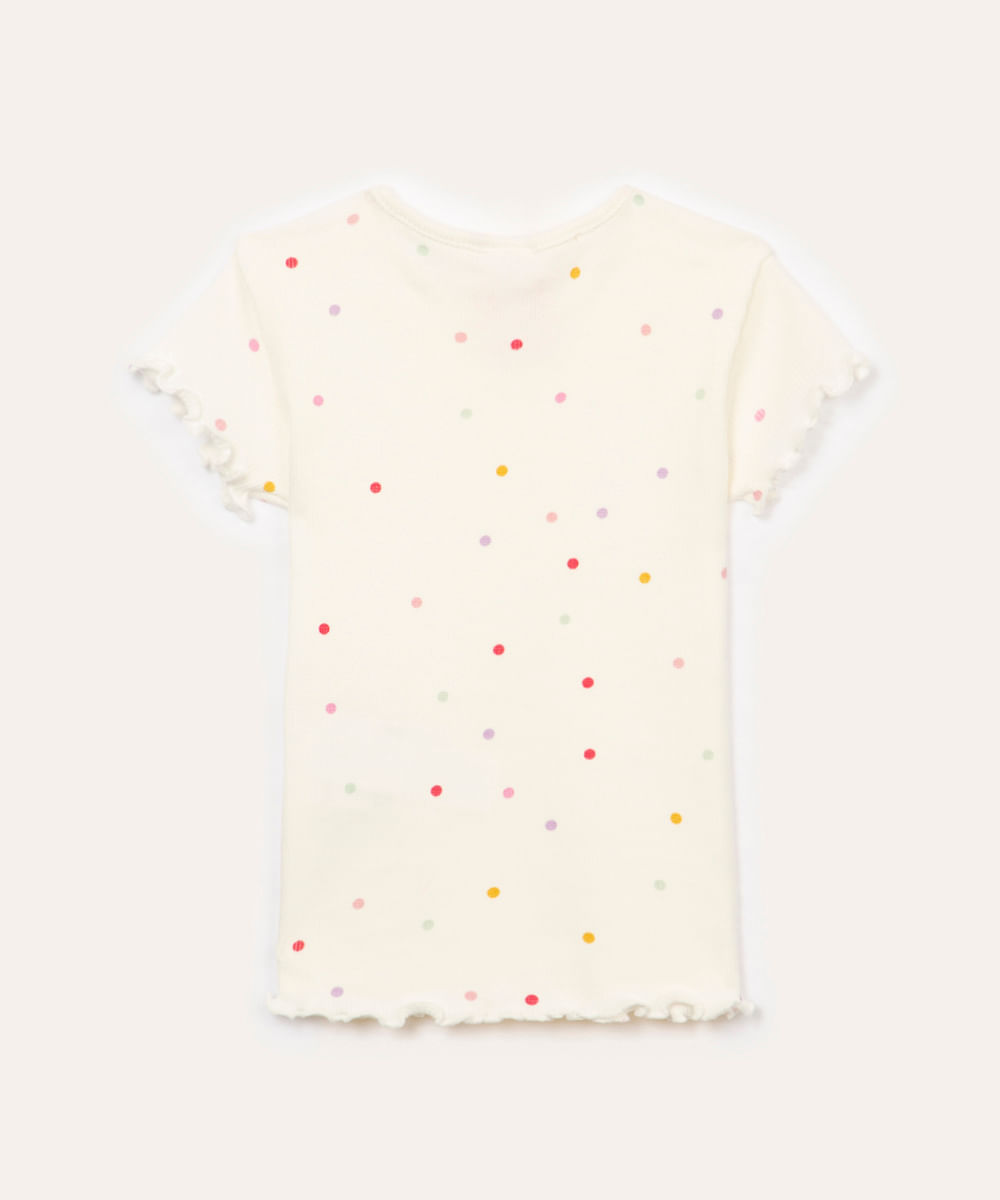 blusa infantil manga curta poá off white