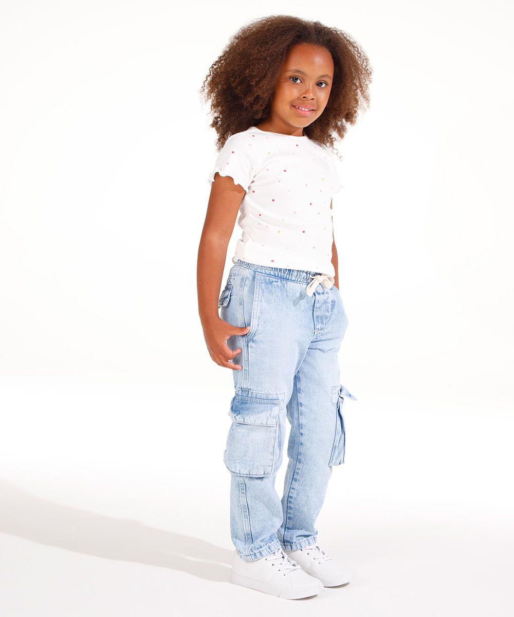 blusa infantil manga curta poá off white