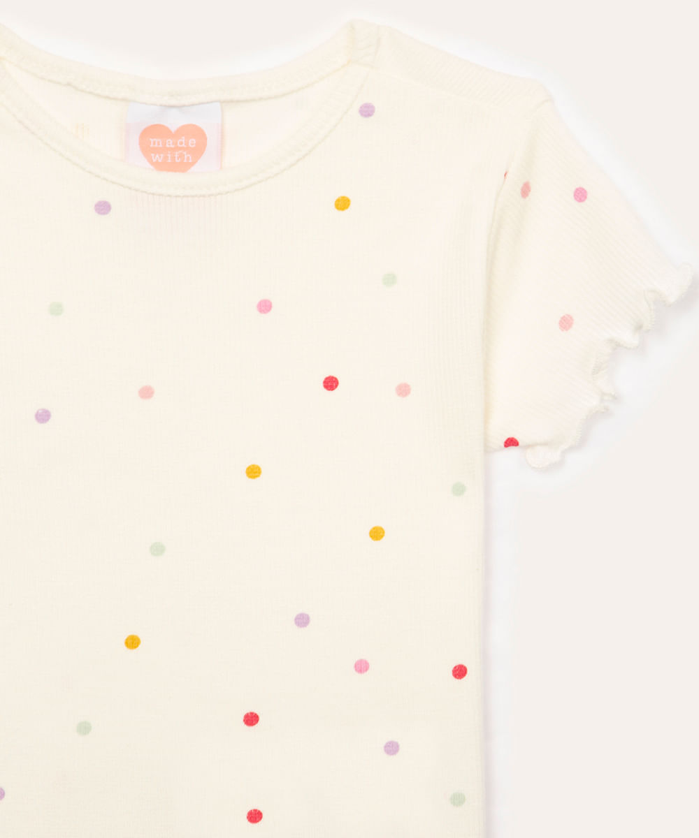 blusa infantil manga curta poá off white