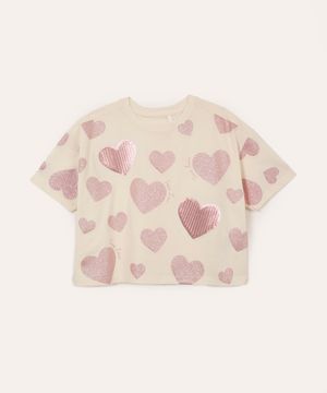 blusa de algodão infantil corações paetê off white