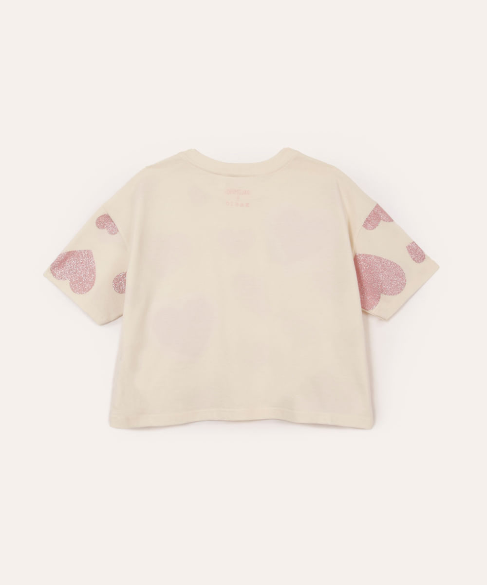 blusa de algodão infantil corações paetê off white
