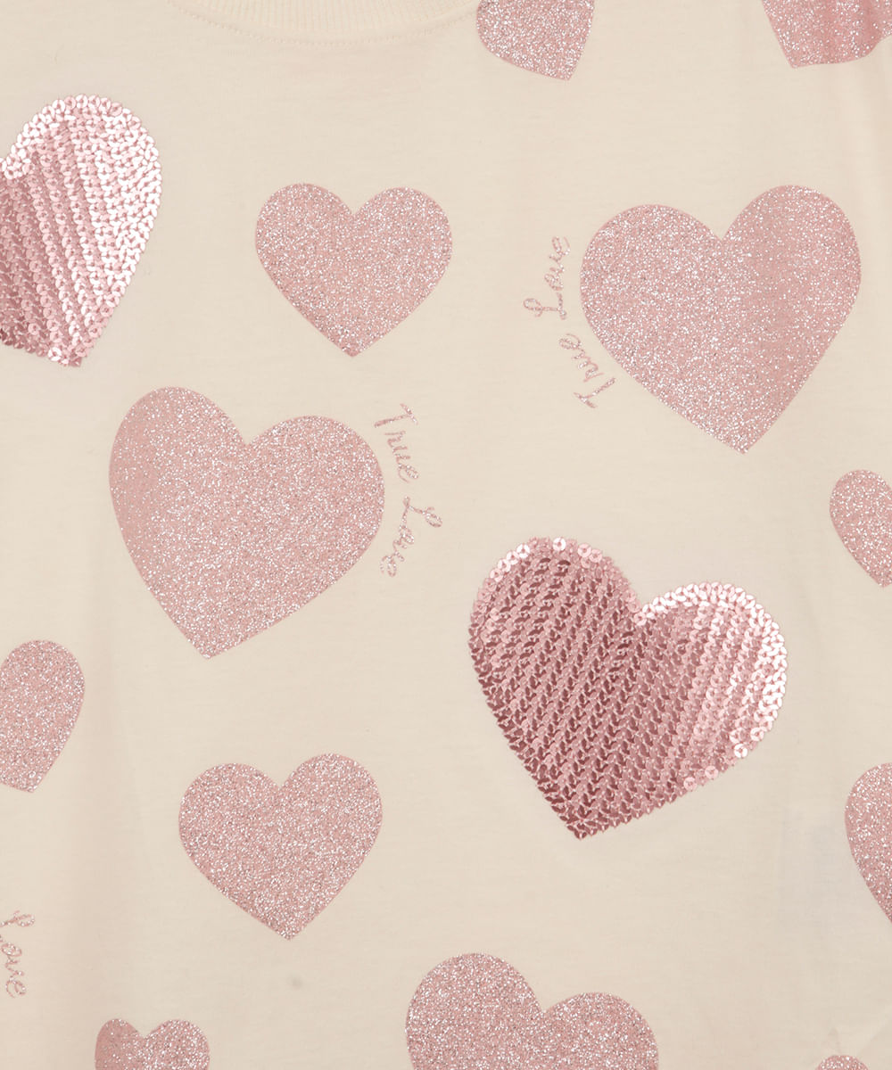 blusa de algodão infantil corações paetê off white