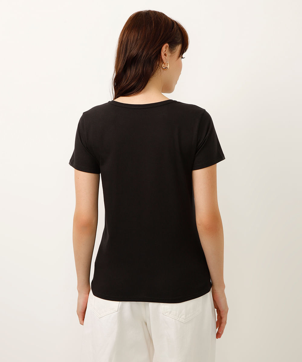 camiseta de algodão choose to bloom floral preta