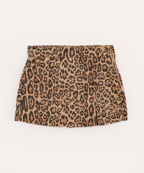 short saia de sarja infantil animal print bege