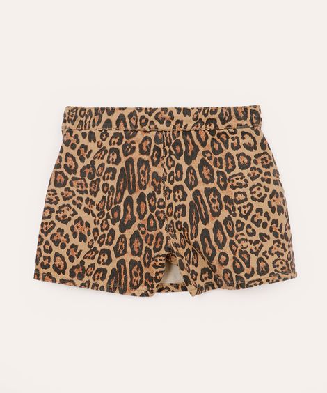 short saia de sarja infantil animal print bege