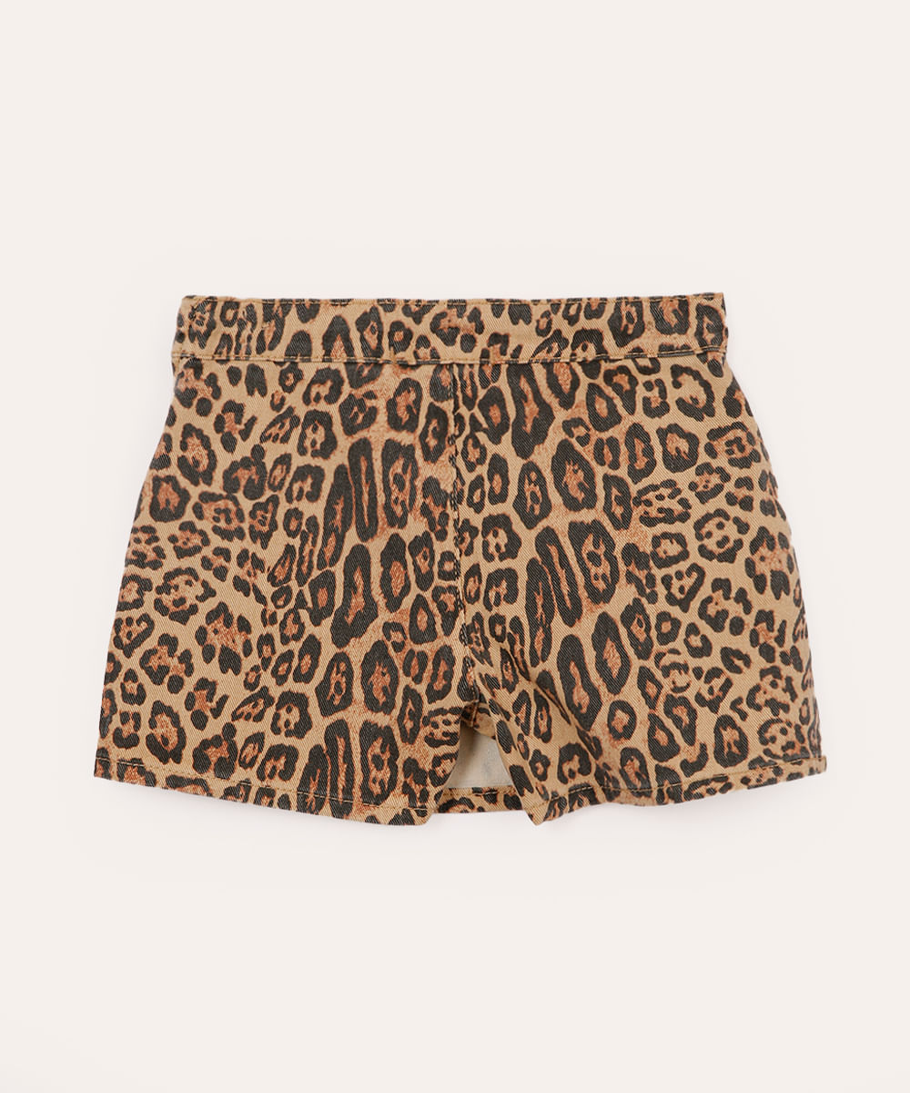 short saia de sarja infantil animal print bege