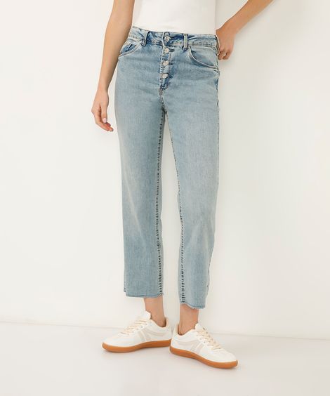 calça boot cropped jeans com botões azul