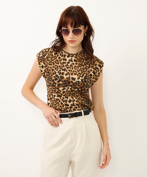 regata de algodão muscle tee animal print bege