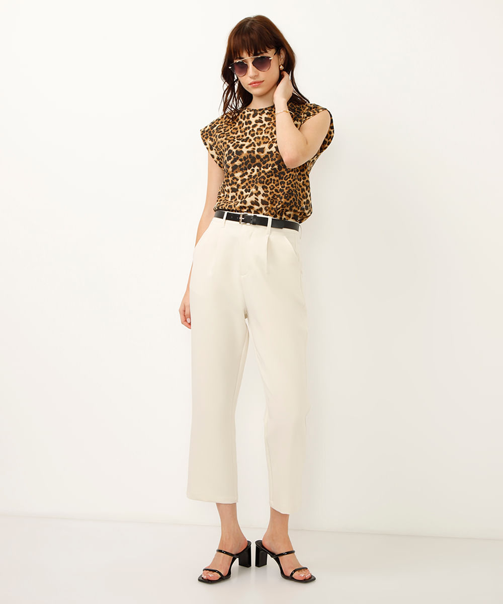 regata de algodão muscle tee animal print bege