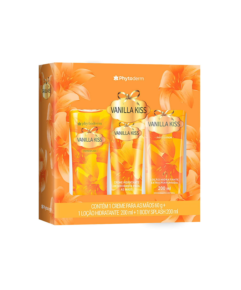 kit phyto vanilla kiss deo colônia splash - creme para as mãos - loção hidratante