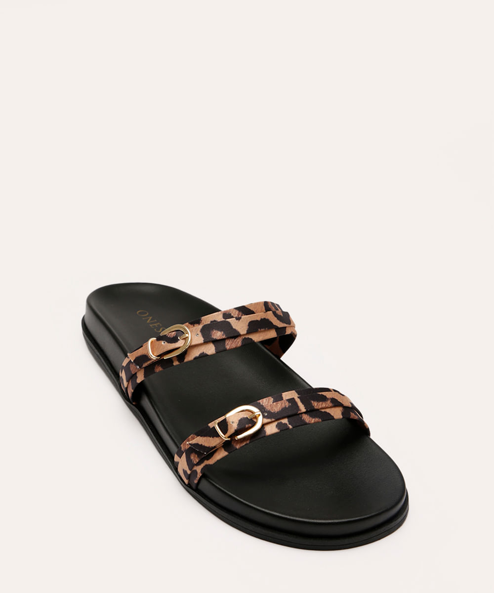rasteirinha flatform animal print oneself bege