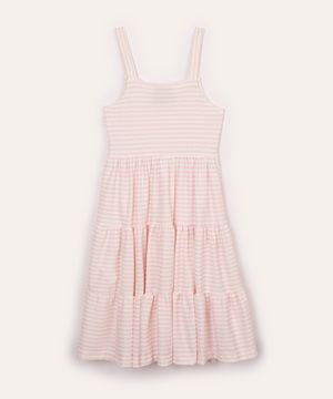 vestido midi infantil listrado com laço rosa