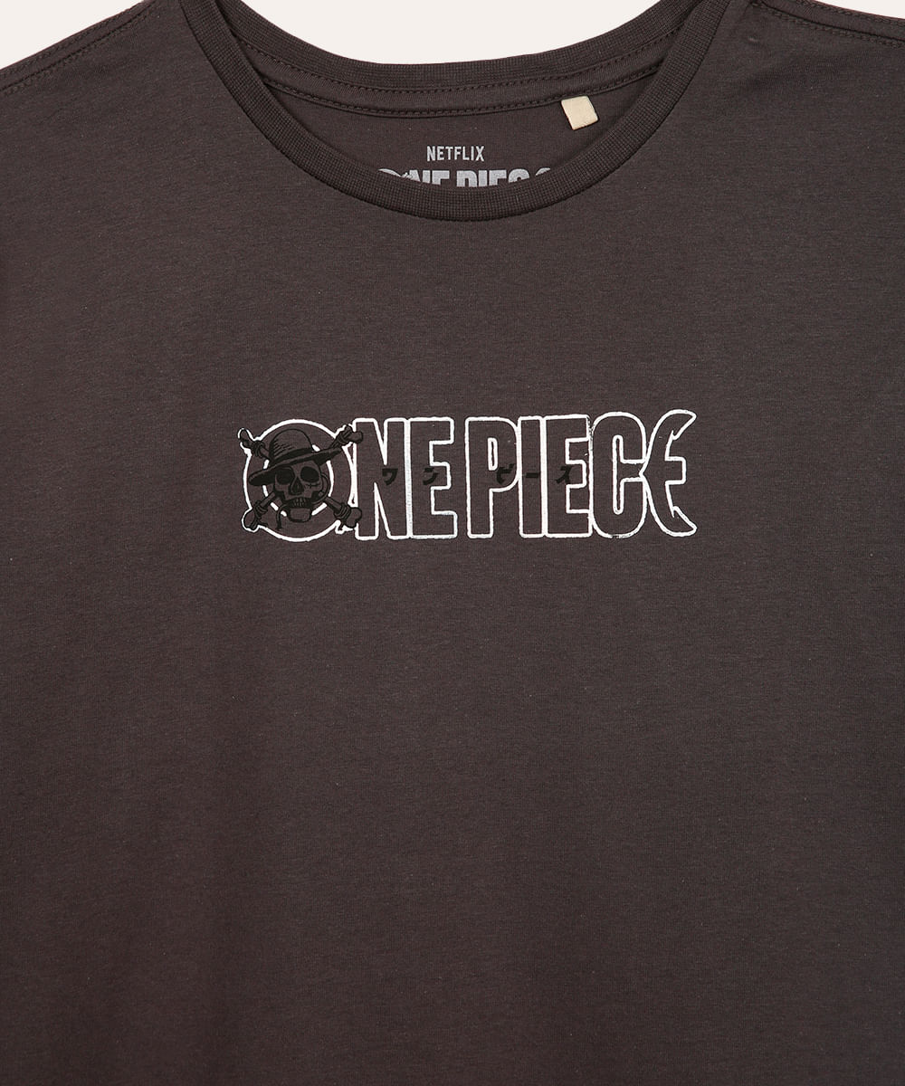 camiseta de algodão juvenil one piece cinza