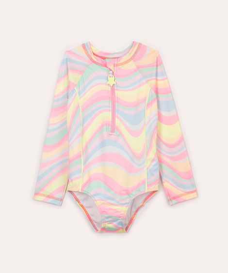 maiô infantil com listras neon e proteção uv colorido