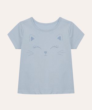 blusa infantil de algodão gatinho glitter azul