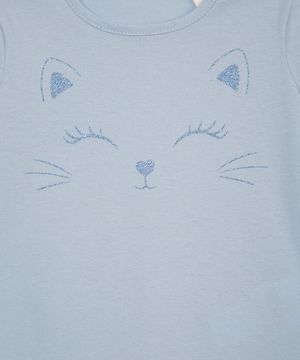 blusa infantil de algodão gatinho glitter azul