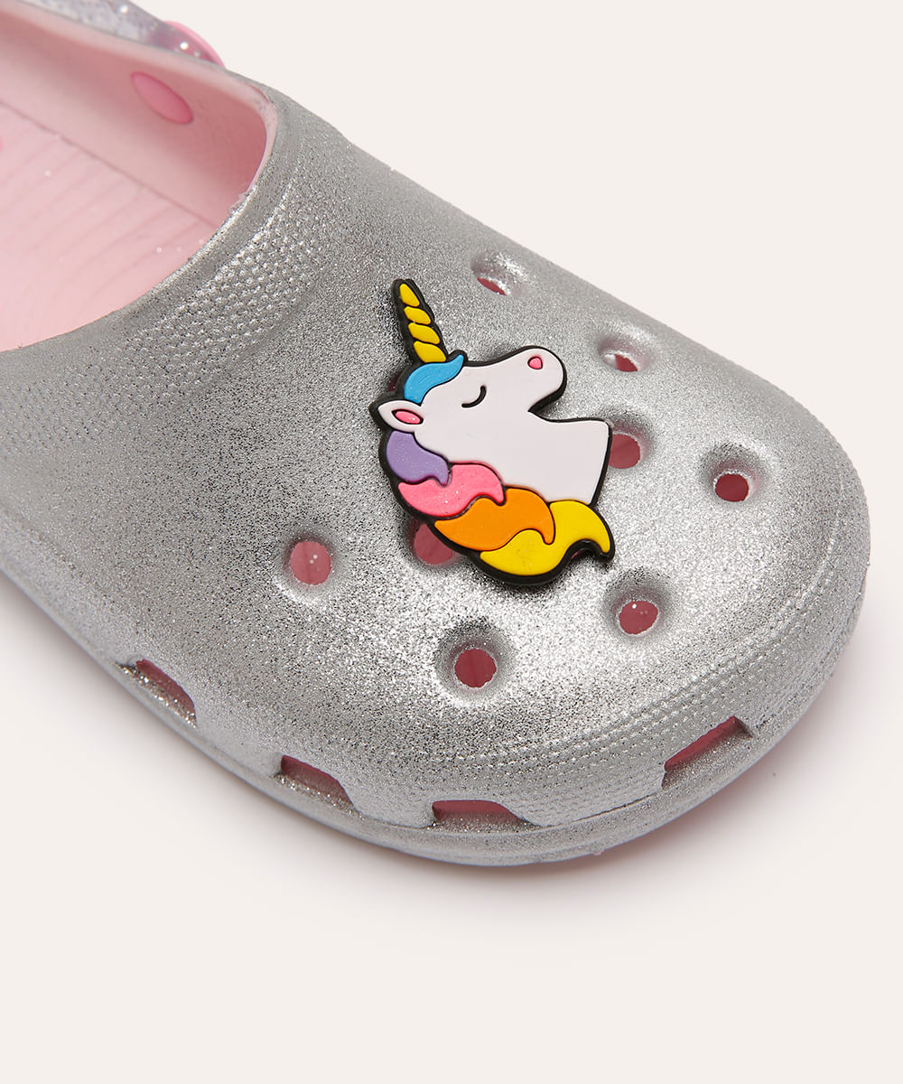 babuche infantil com glitter unicórnio prateado