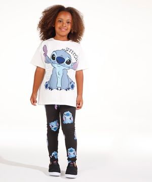 calça legging de algodão infantil stitch preto