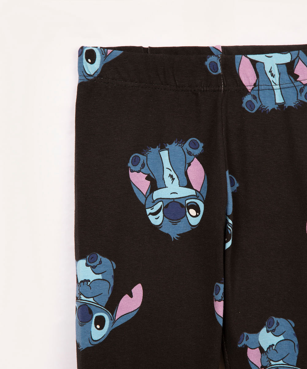 calça legging de algodão infantil stitch preto