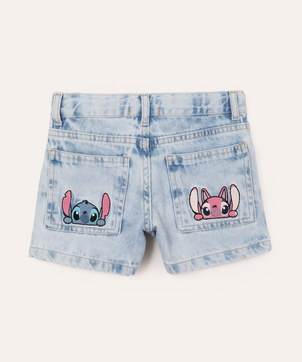 short jeans infantil stitch azul