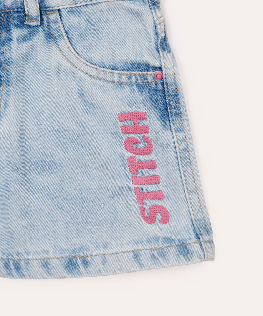 short jeans infantil stitch azul