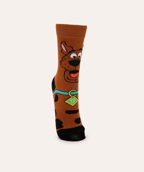 Meia Masculina Cano Alto Divertida Scooby-Doo Marrom