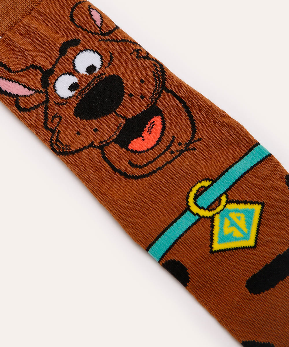 Meia Masculina Cano Alto Divertida Scooby-Doo Marrom