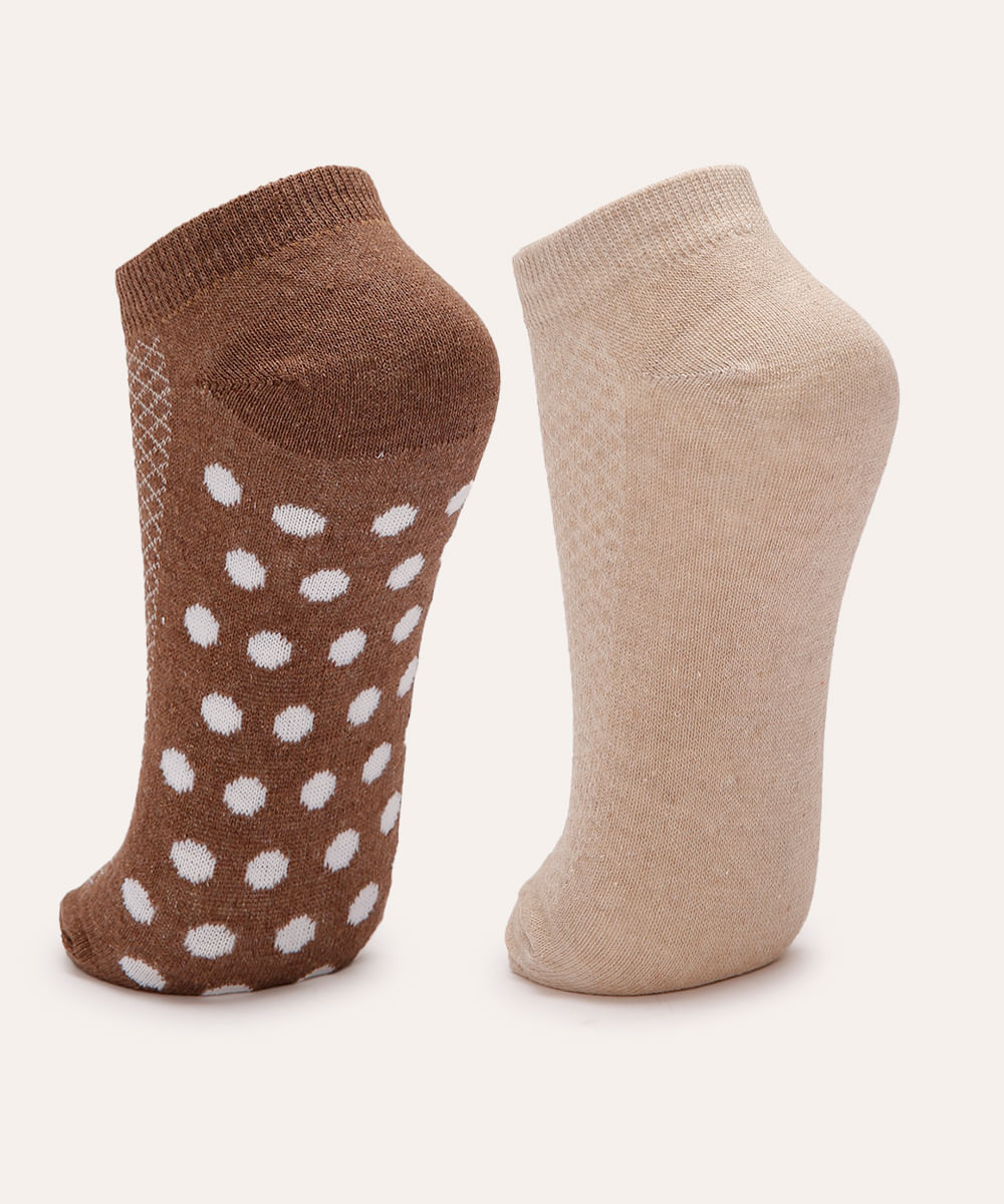 kit de 2 pares de meias cano baixo marrom