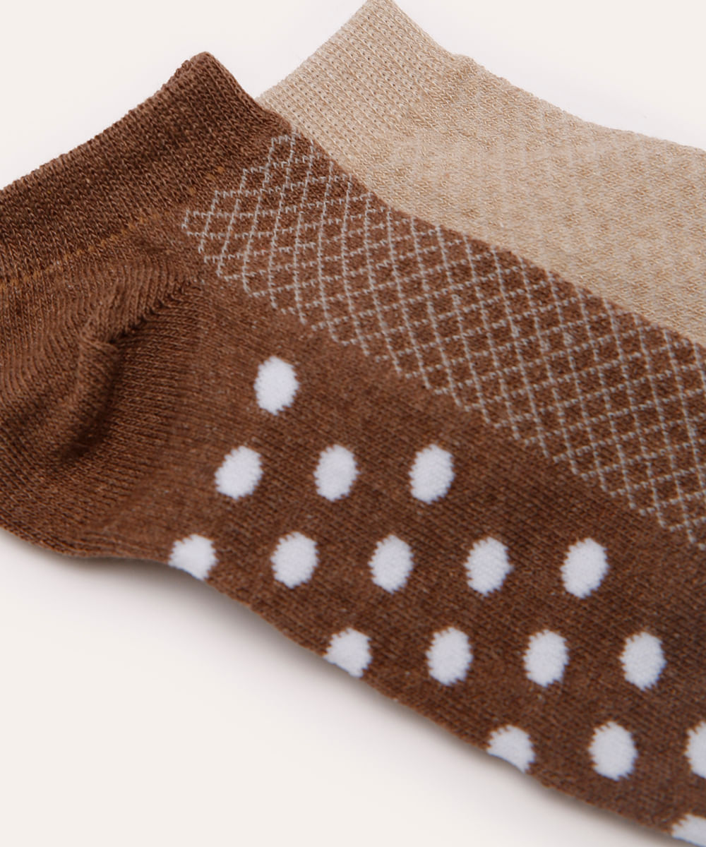 kit de 2 pares de meias cano baixo marrom