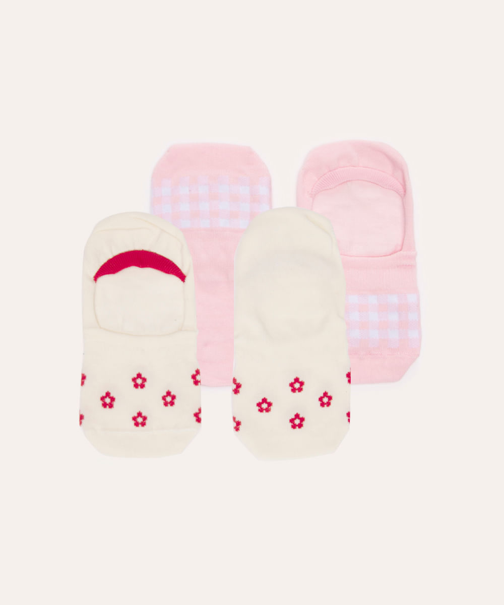 kit de 2 meias cano invisível floral colorido