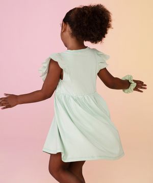 vestido de algodão infantil manga com babados verde