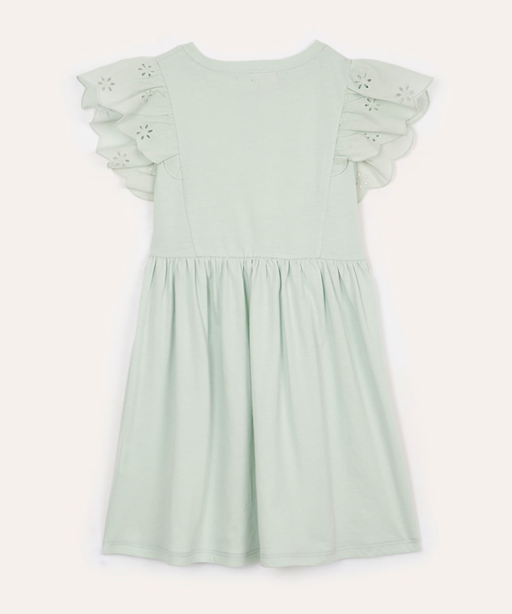 vestido de algodão infantil manga com babados verde