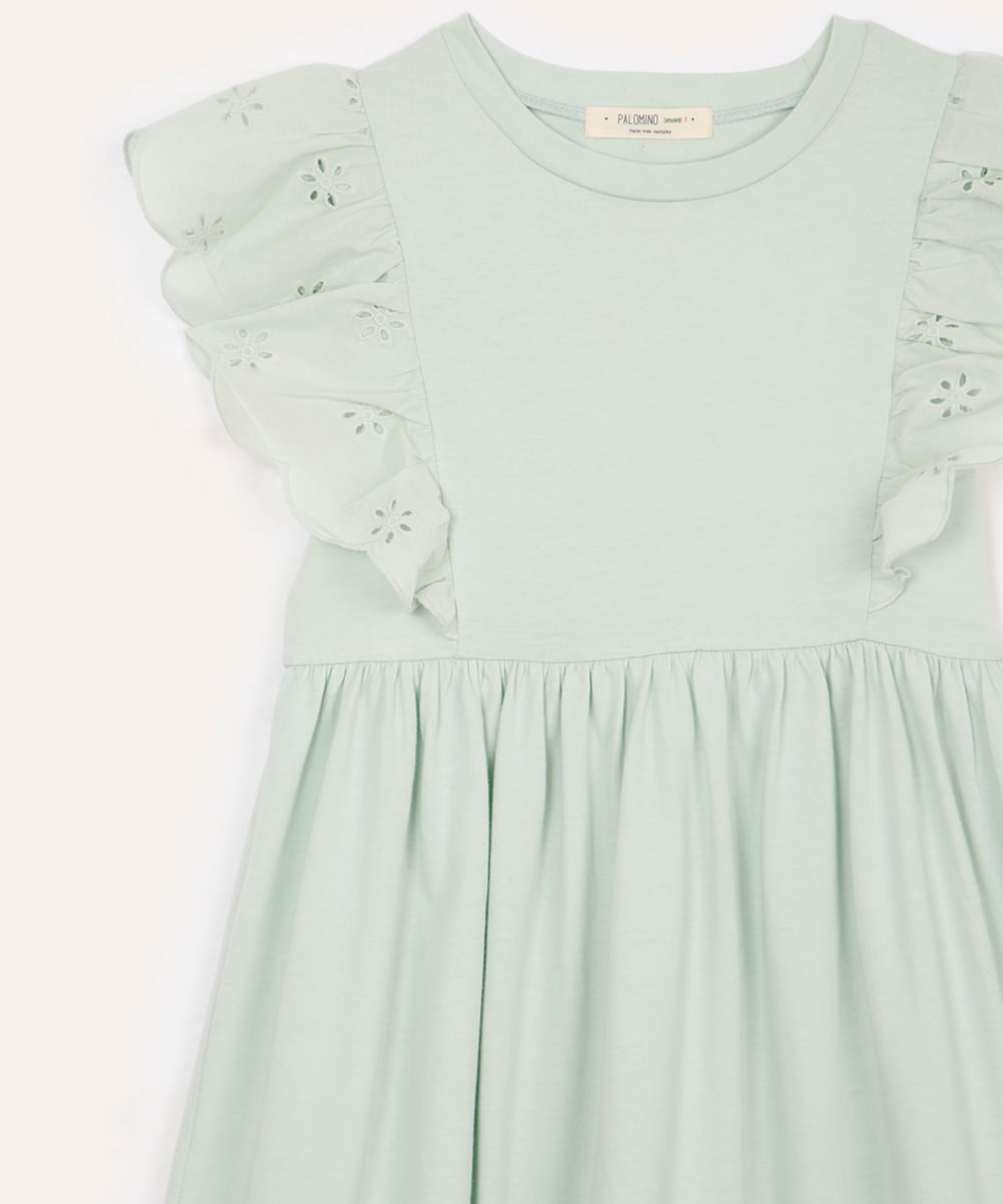vestido de algodão infantil manga com babados verde
