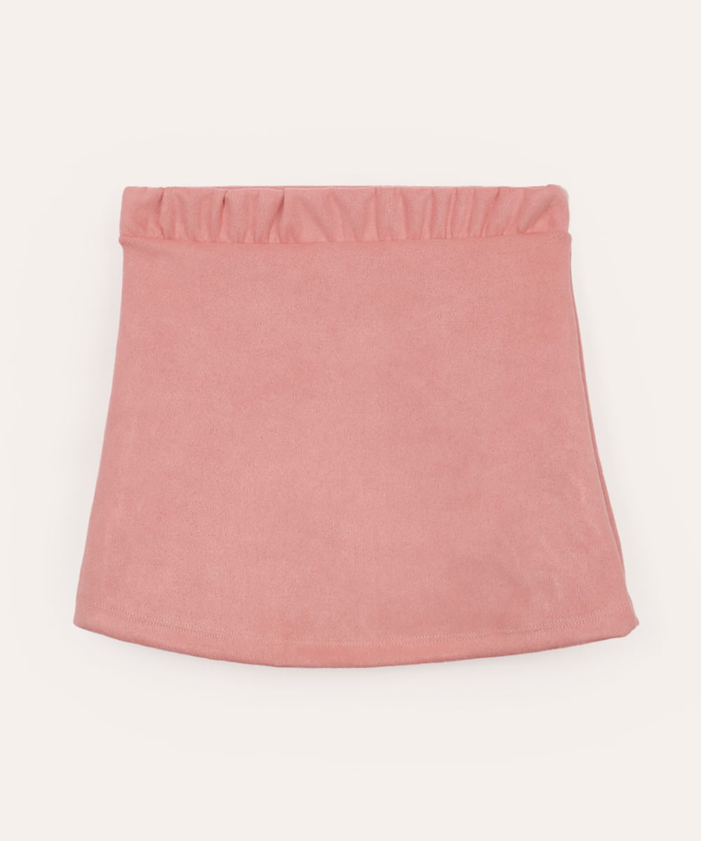 saia curta de suede infantil com franjas rosa