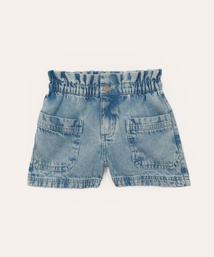 short clochard jeans infantil com bolsos azul