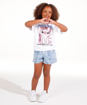 short clochard jeans infantil com bolsos azul