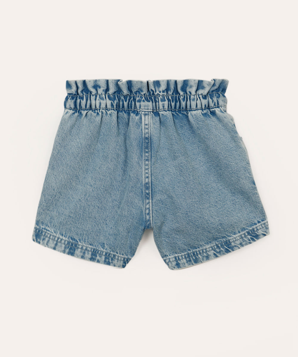short clochard jeans infantil com bolsos azul