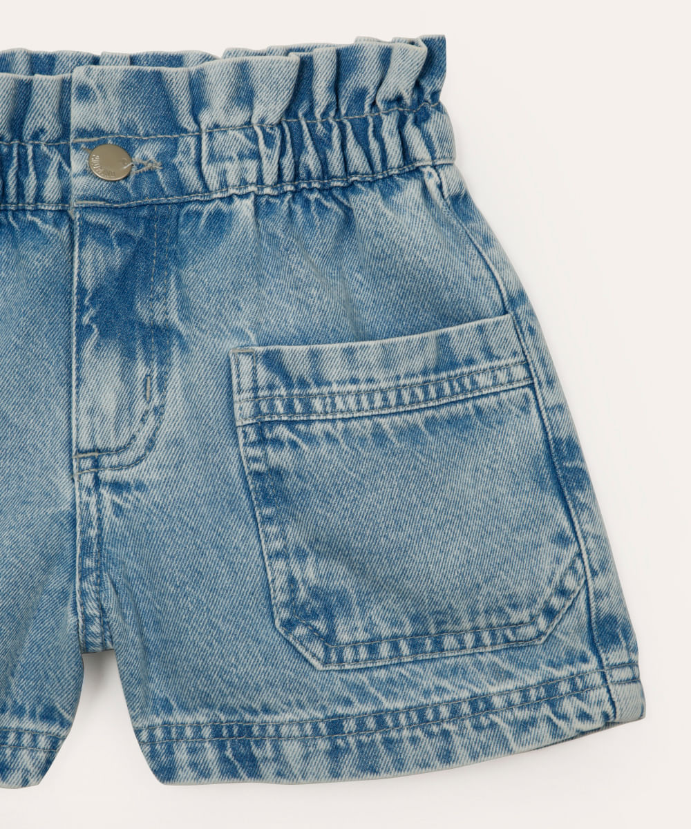 short clochard jeans infantil com bolsos azul