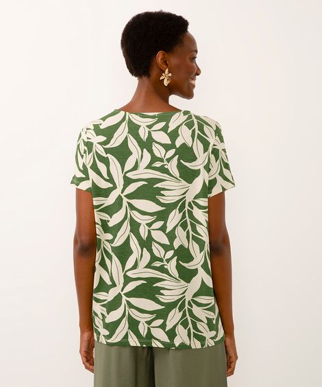 blusa de viscose decote v com botões folhagem verde