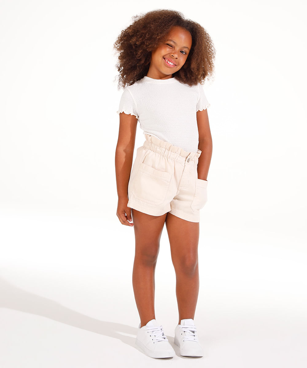short chochard de sarja infantil com bolsos rosa