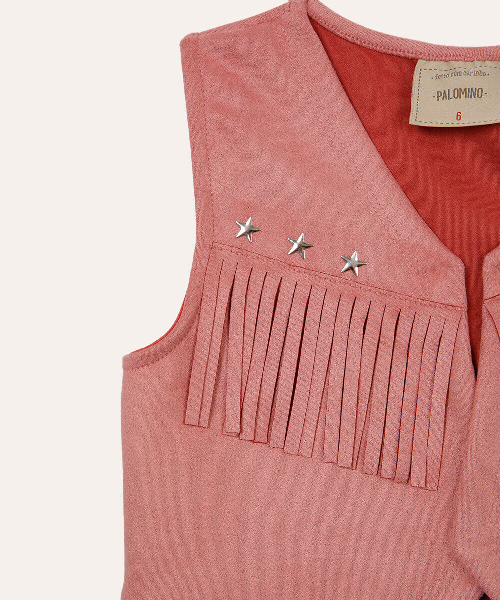 colete de suede infantil com franjas rosa
