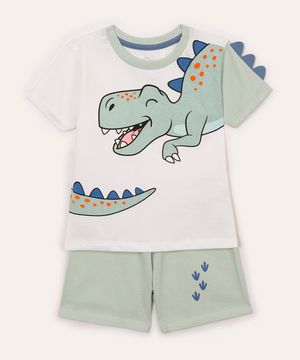 pijama curto infantil dinossauro off white