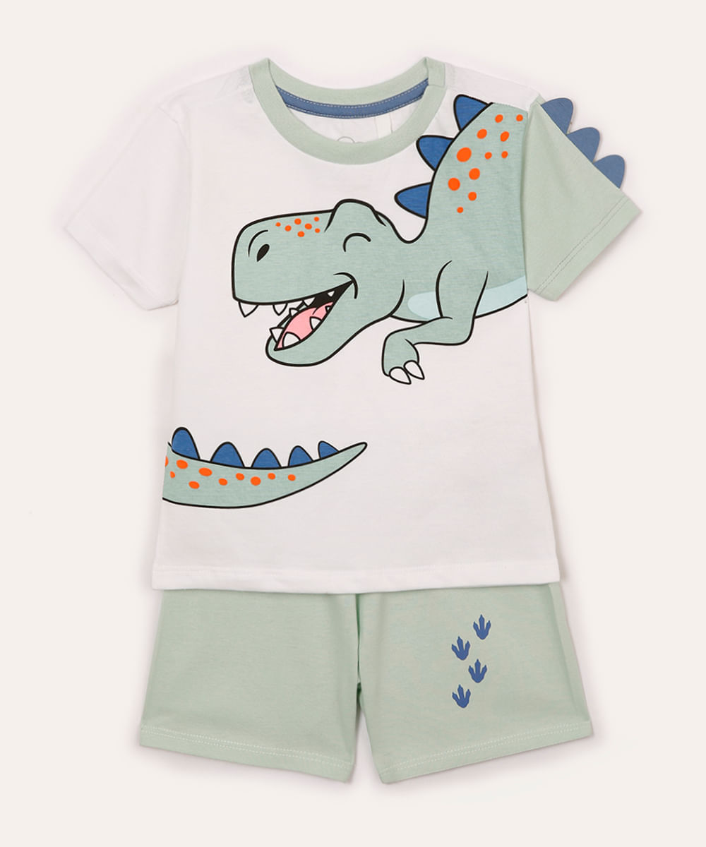 pijama curto infantil dinossauro off white