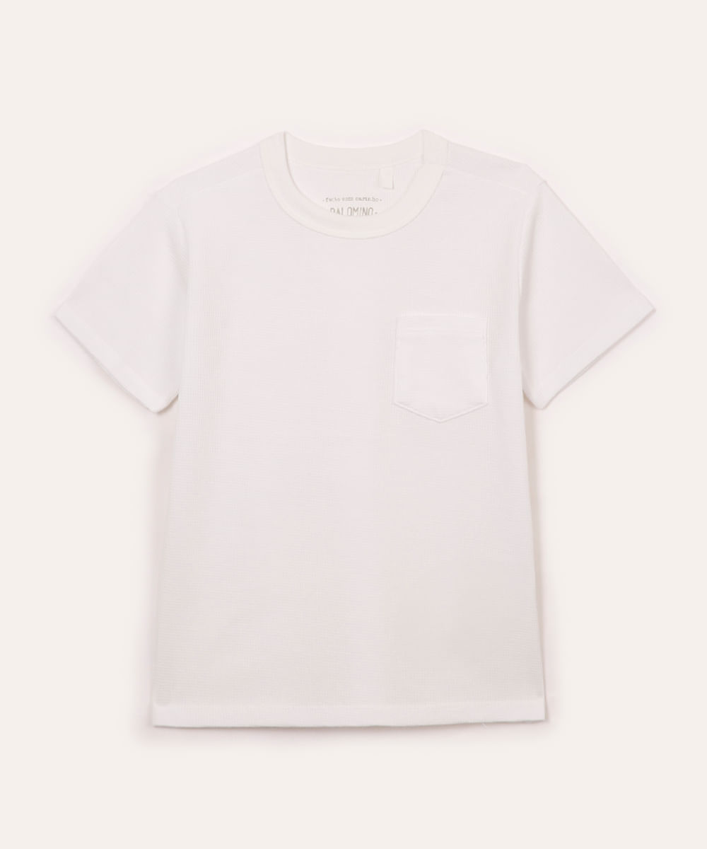 camiseta de algodão infantil com bolso off white