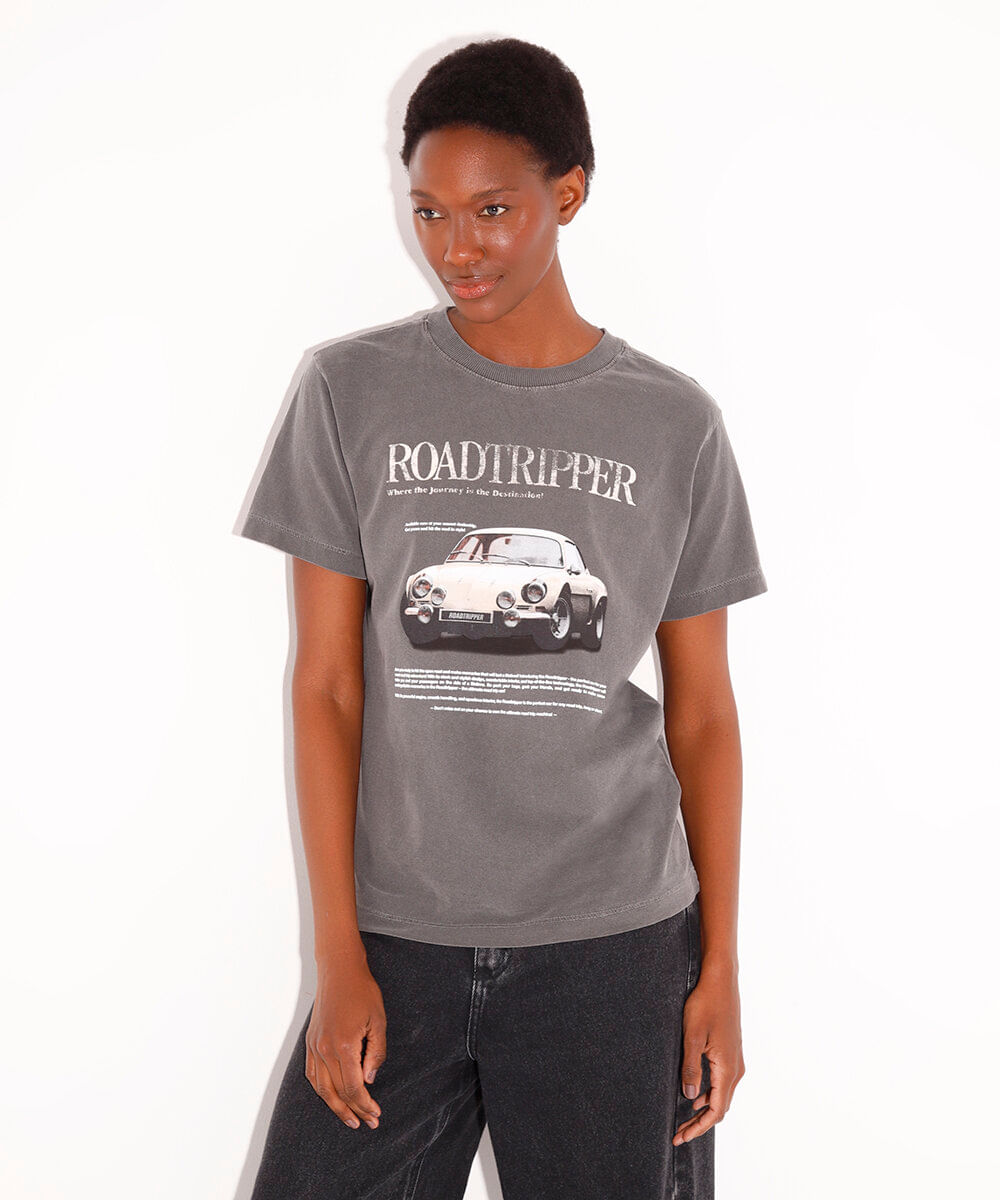 camiseta de algodão manga curta roadtripper mindset cinza