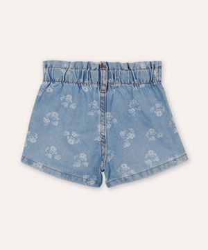 short clochard jeans infantil cós com elástico floral azul