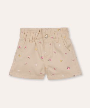 short clochard de sarja infantil floral bege